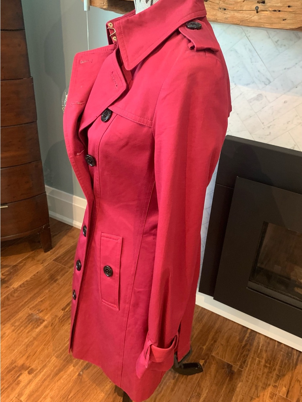 Burberry Burgundy/Merlot Double-Breasted Trench Coat - Picture 4 of 16